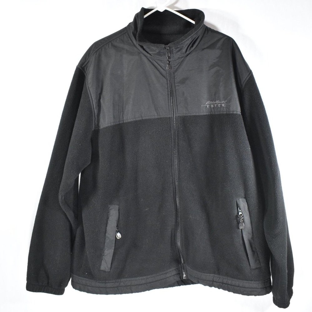 Eddie Bauer EBTEK Mens Full Zip Fleece Jacket Long Sleeve Outdoors Black XL Tall
